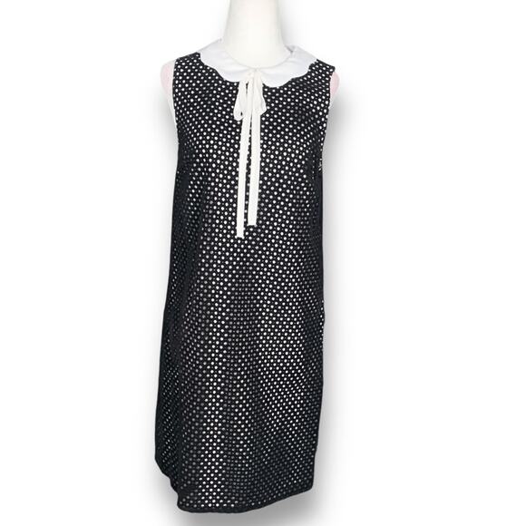 CeCe by Cynthia Steffe Retro Black White Polka Dot Shift Dress Peter Pan Collar - Picture 2 of 11